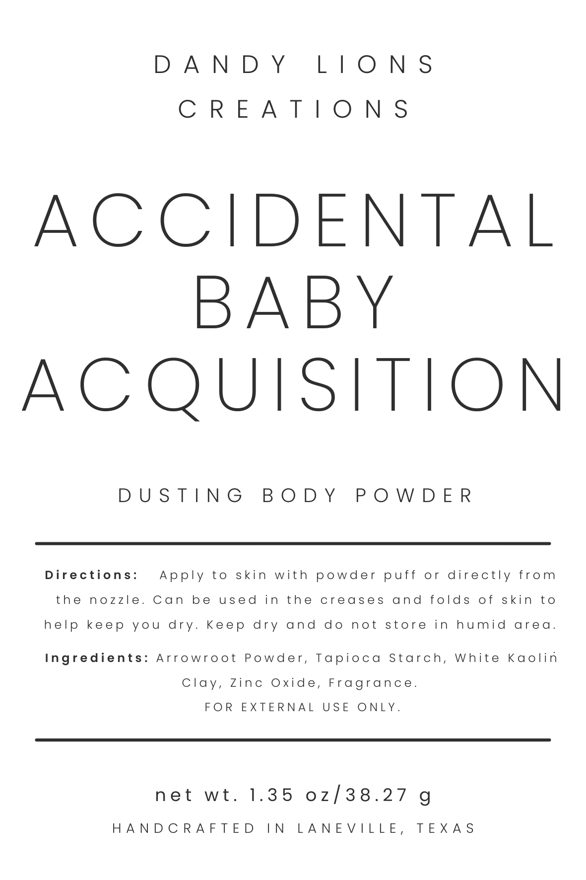 Accidental Baby Acquisition dusting powder