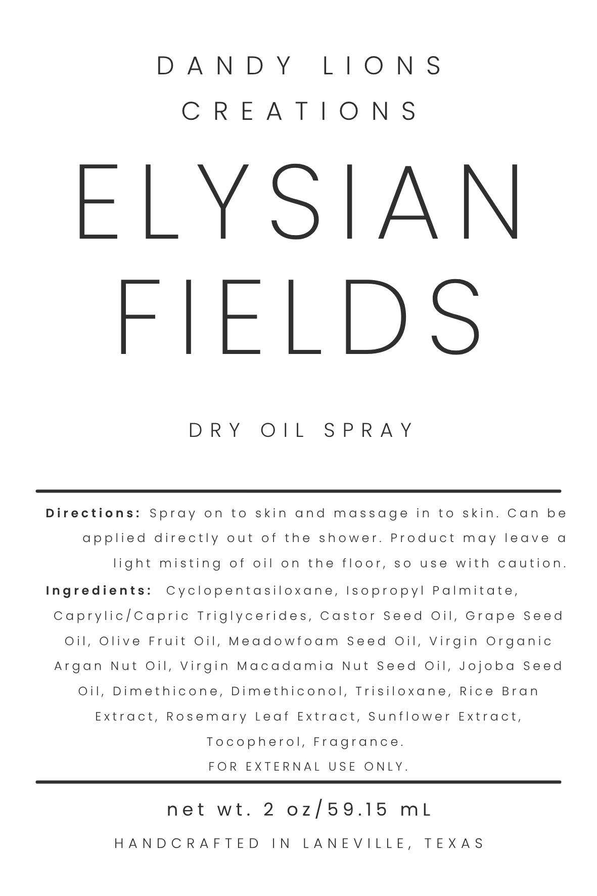 Elysian Fields dry oil spray