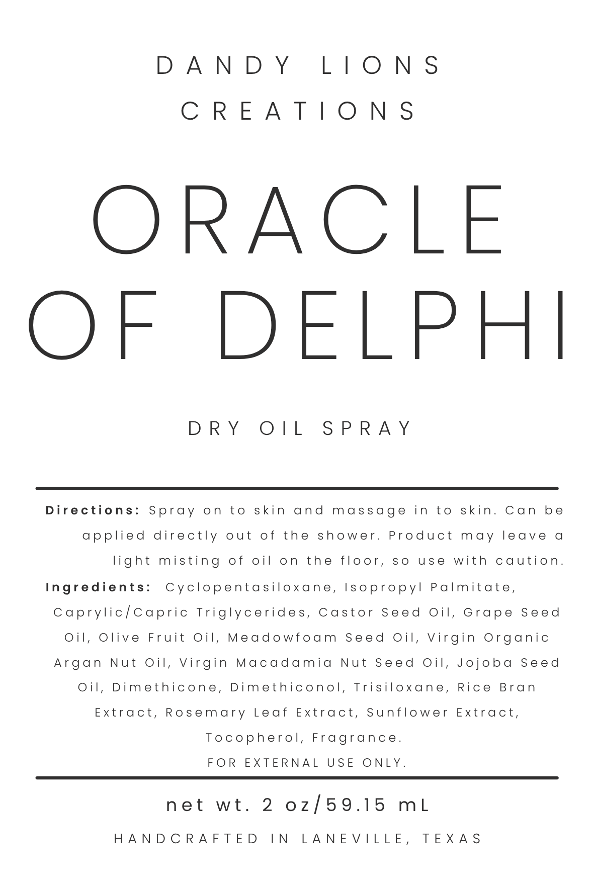 Oracle of Delphi dry oil spray
